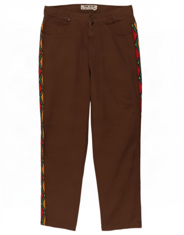 Damskie spodnie codzienne Stefanel z wysokim stanem IT 48 XL W34 L31 Brązowe geometryczne