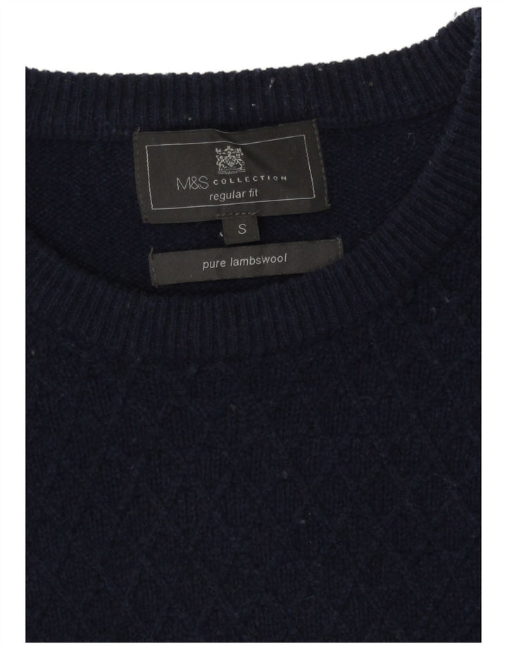 Marks & Spencer Męski sweter z okrągłym dekoltem o regularnym kroju, mały, granatowy