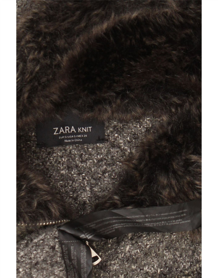 Zara Damski, oversize'owy, dzianinowy płaszcz z kapturem UK 10, mały, szary, nakrapiany akryl