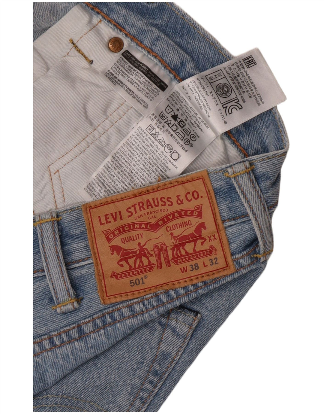 Męskie dżinsy Levi's 501 Straight W38 L29 Niebieskie bawełniane