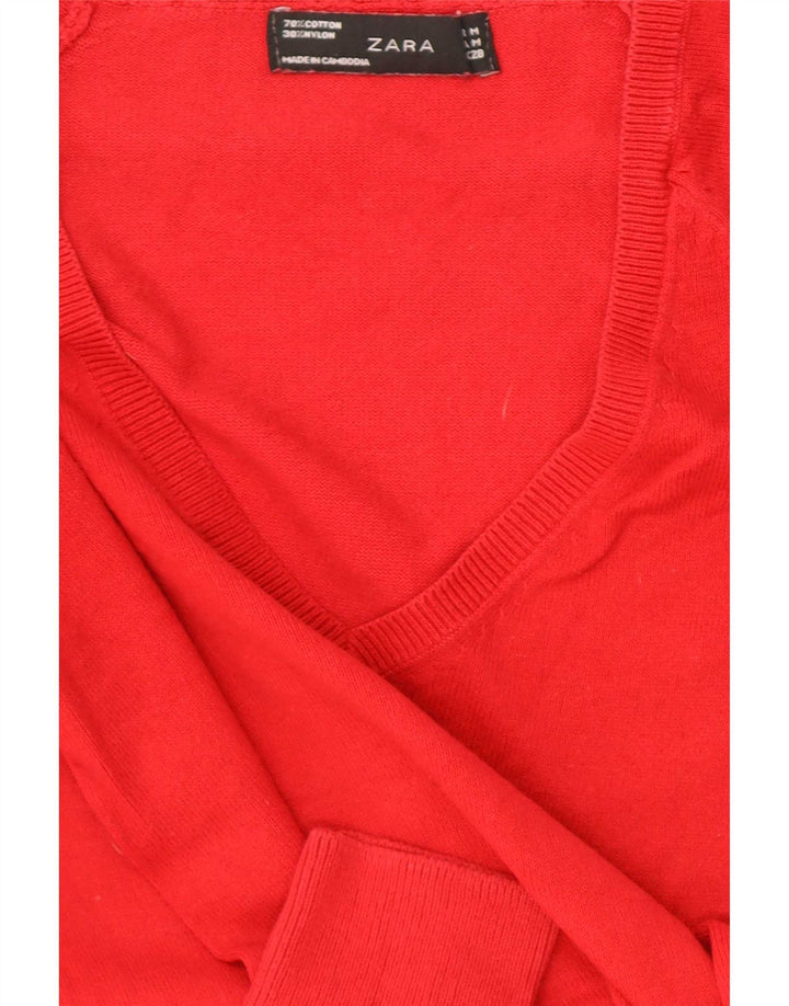 Sweter damski Zara z dekoltem w kształcie litery V, UK 12, średni czerwony
