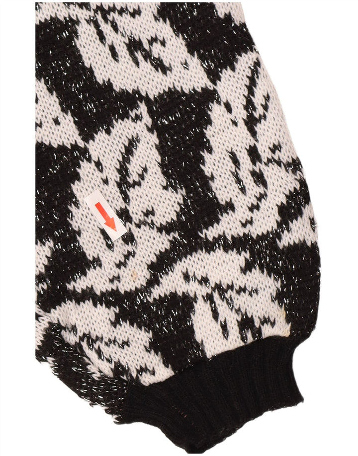 Vintage damski sweter z abstrakcyjnym wzorem i okrągłym dekoltem UK 14, średni czarny