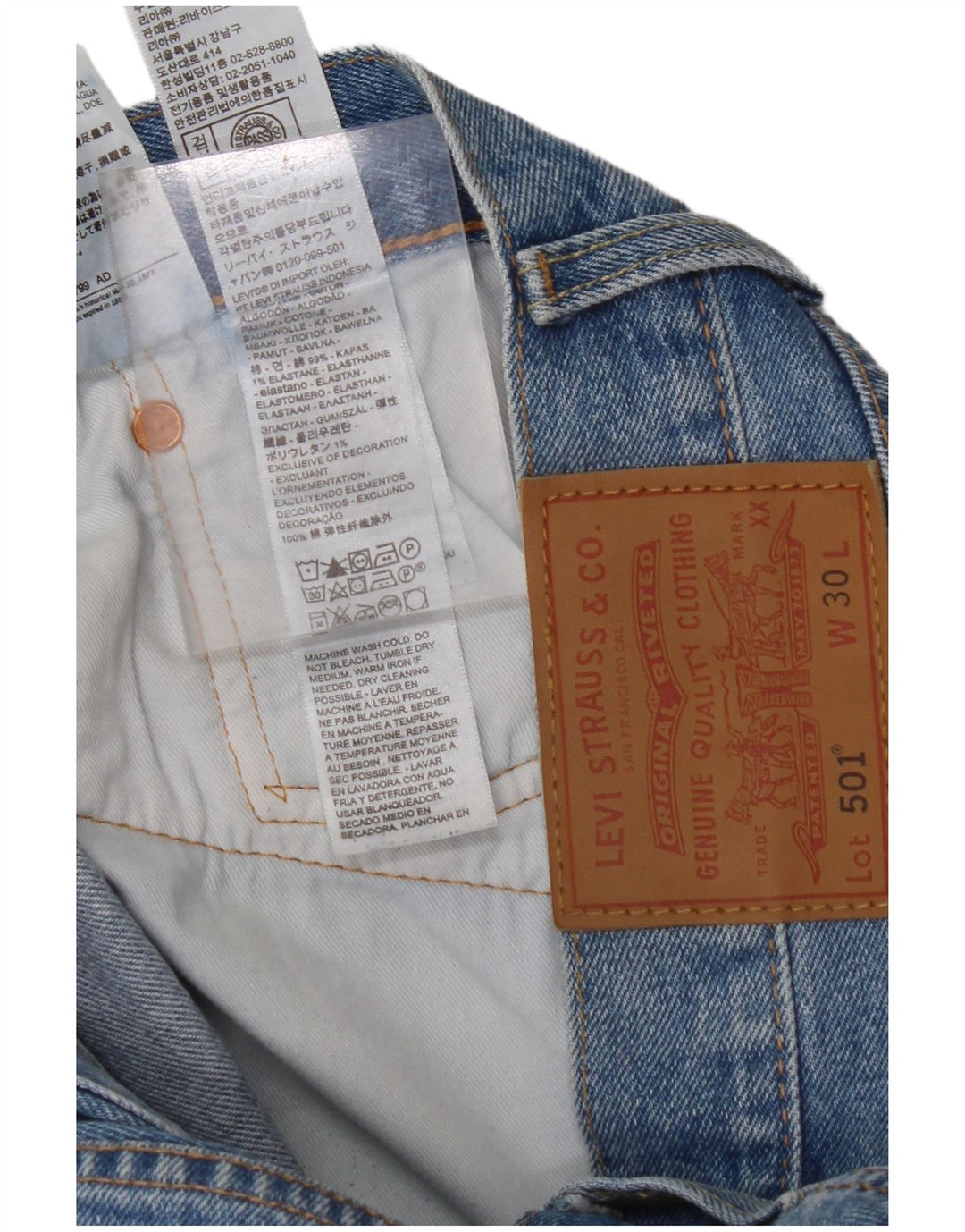 Męskie spodenki jeansowe LEVI'S 501 W30 Średnioniebieskie, bawełniane