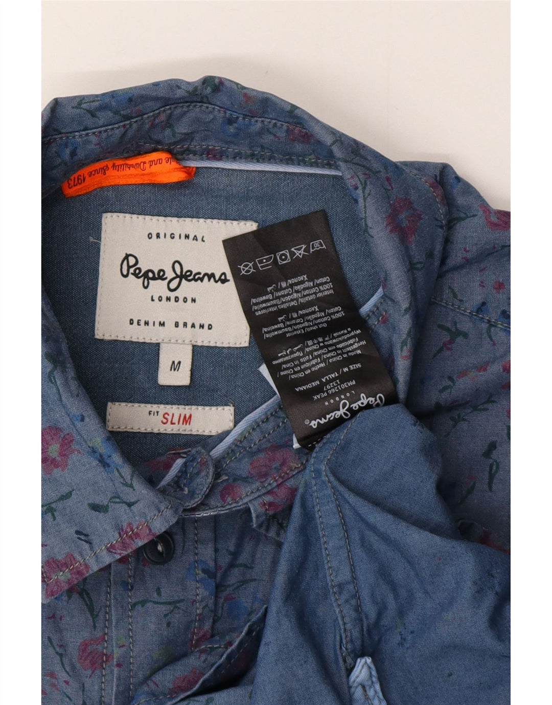 PEPE JEANS Męska dopasowana koszula Średnioniebieski, bawełniany w kwiaty