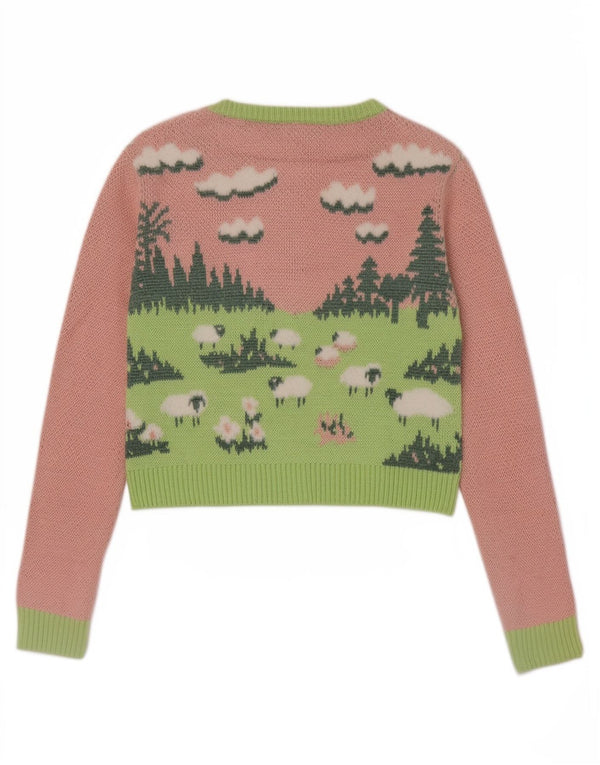 Damski sweter z grafiką Zara Crop Cardigan UK 10 Small Pink Colorblock