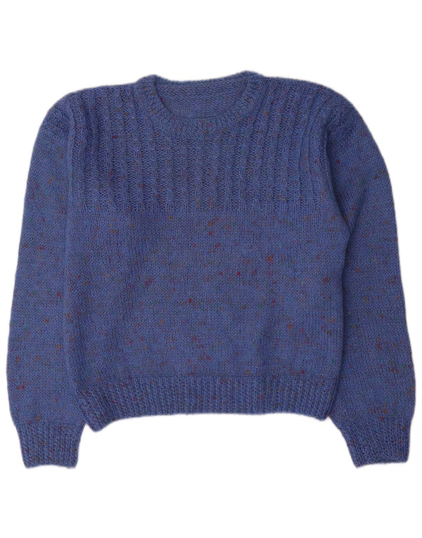 Sweter damski w stylu vintage z dekoltem w łódkę UK 14, średni niebieski nakrapiany