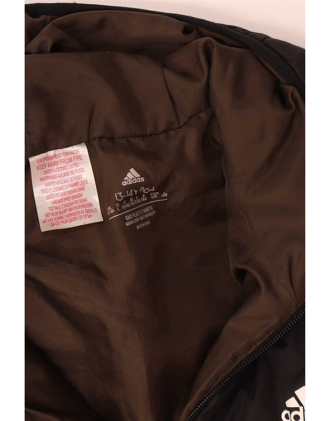 Chłopięca wyściełana kurtka z kapturem Adidas 13-14 lat Khaki, poliester z blokami kolorów