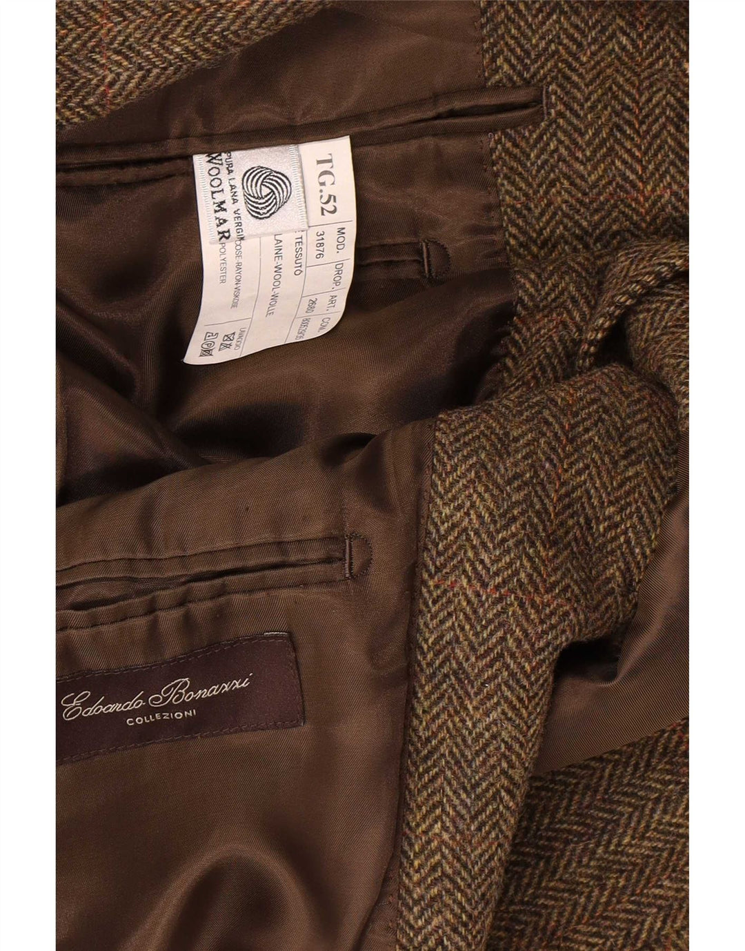 Vintage męska marynarka zapinana na 3 guziki IT 52 XL Khaki, wełna w jodełkę