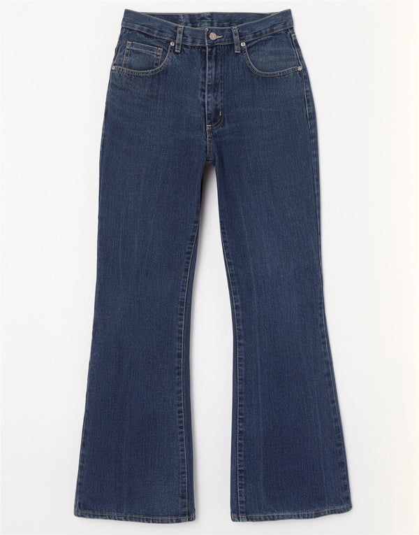 Dzikie jeansy damskie z wysokim stanem, rozkloszowane IT 42 Medium W26 L30 Niebieska bawełna