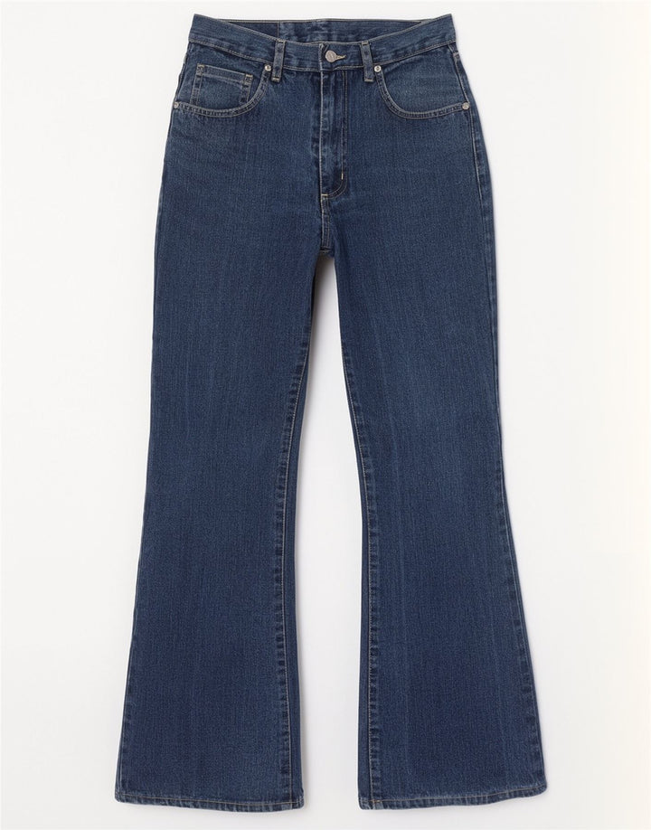 Dzikie jeansy damskie z wysokim stanem, rozkloszowane IT 42 Medium W26 L30 Niebieska bawełna