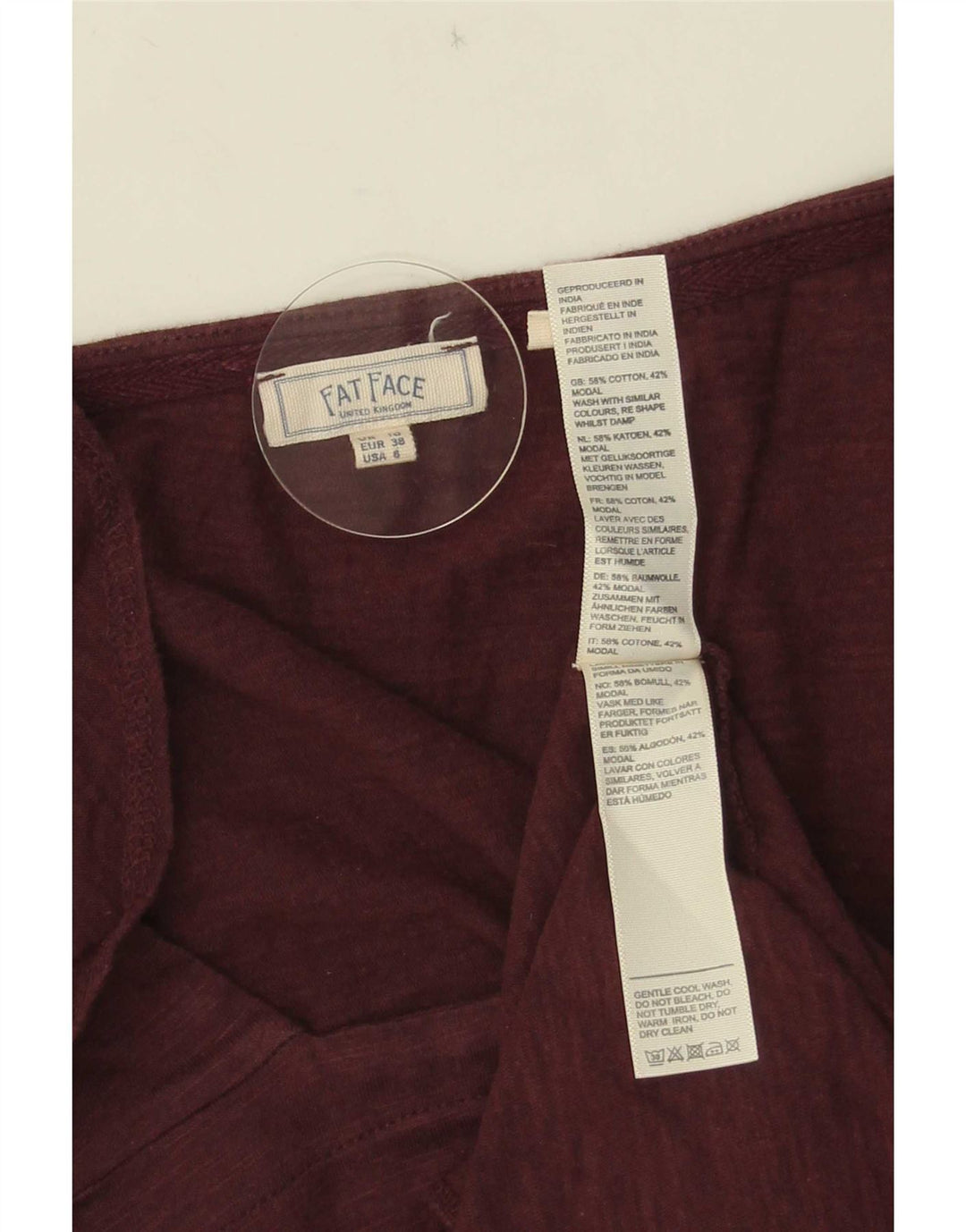 Bluzka damska Fat Face Top UK 10 Small Burgundowa bawełna