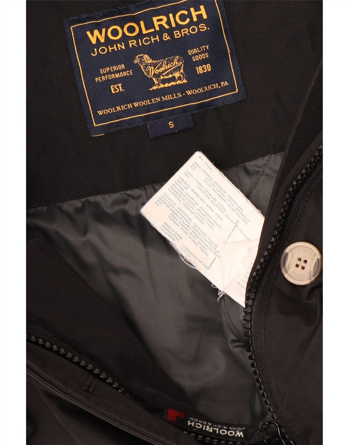 Damski ocieplany płaszcz z kapturem Woolrich UK 10, mały, czarny, bawełniany