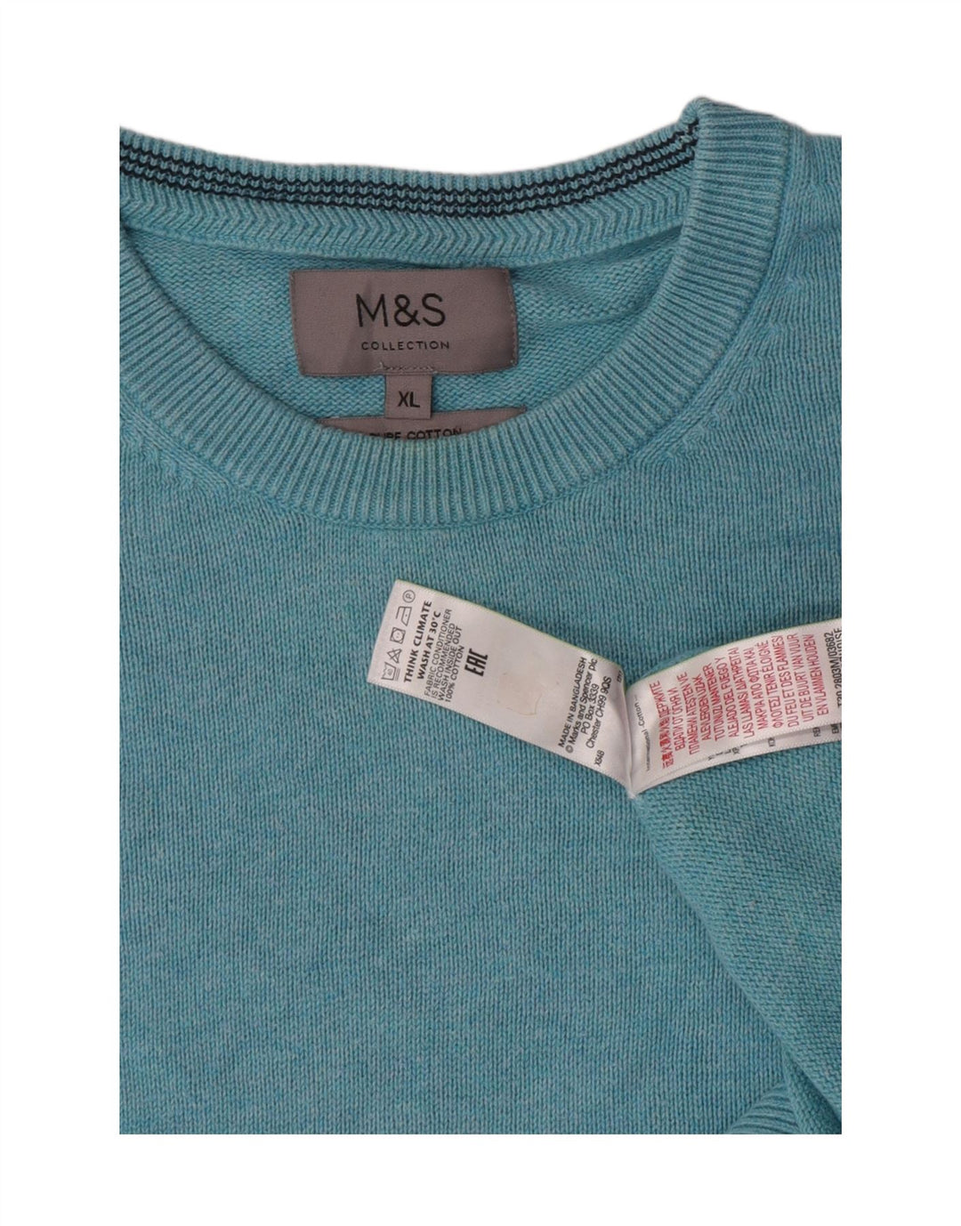 Marks & Spencer Męski sweter z okrągłym dekoltem XL, niebieski, bawełniany