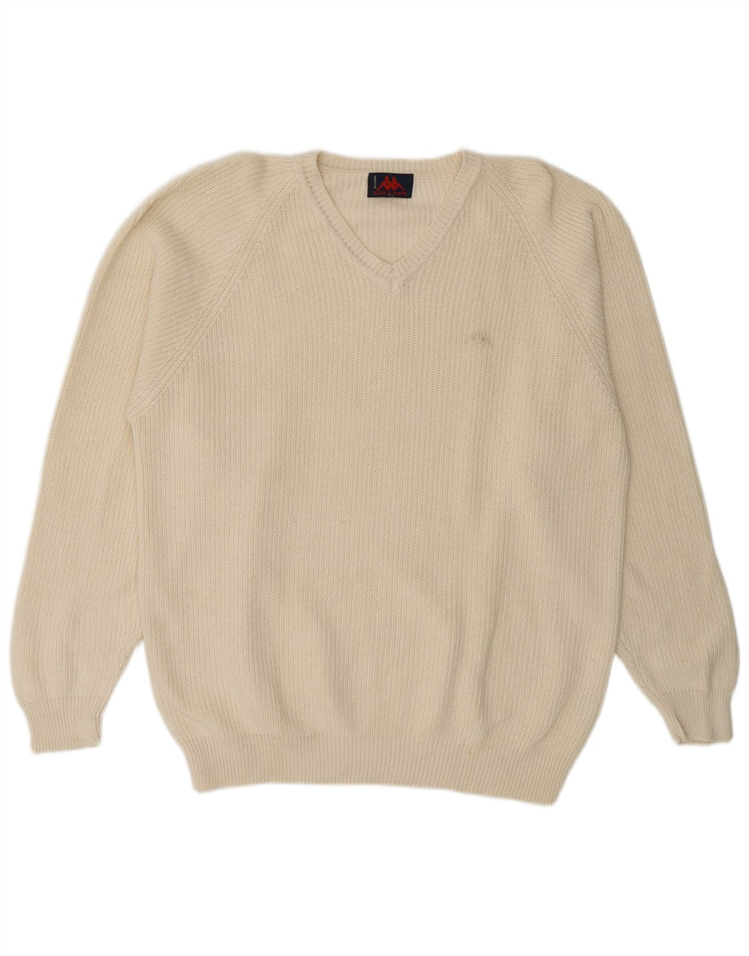 KAPPA Mens V-Neck Jumper Sweater XL Off White Cotton