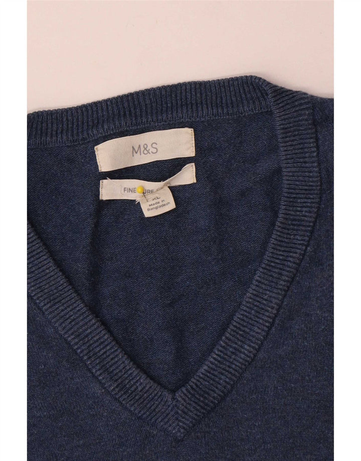 Marks & Spencer Męski sweter z dekoltem w kształcie litery V, XL, niebieski, bawełniany
