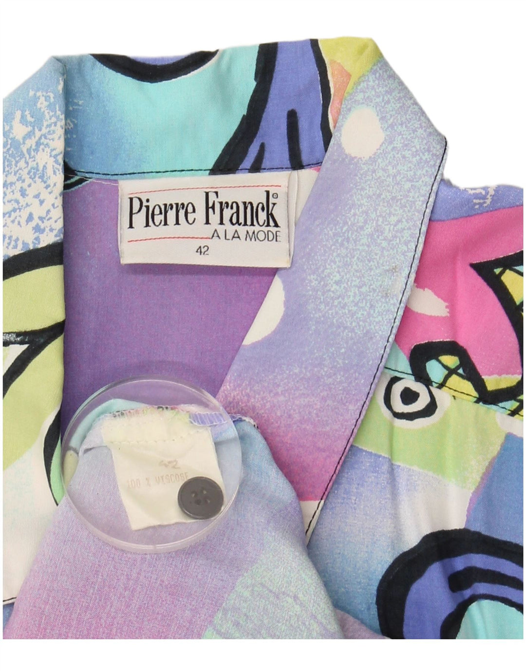 Damska bluzka koszulowa VINTAGE w abstrakcyjny wzór EU 42, duża, wielobarwna