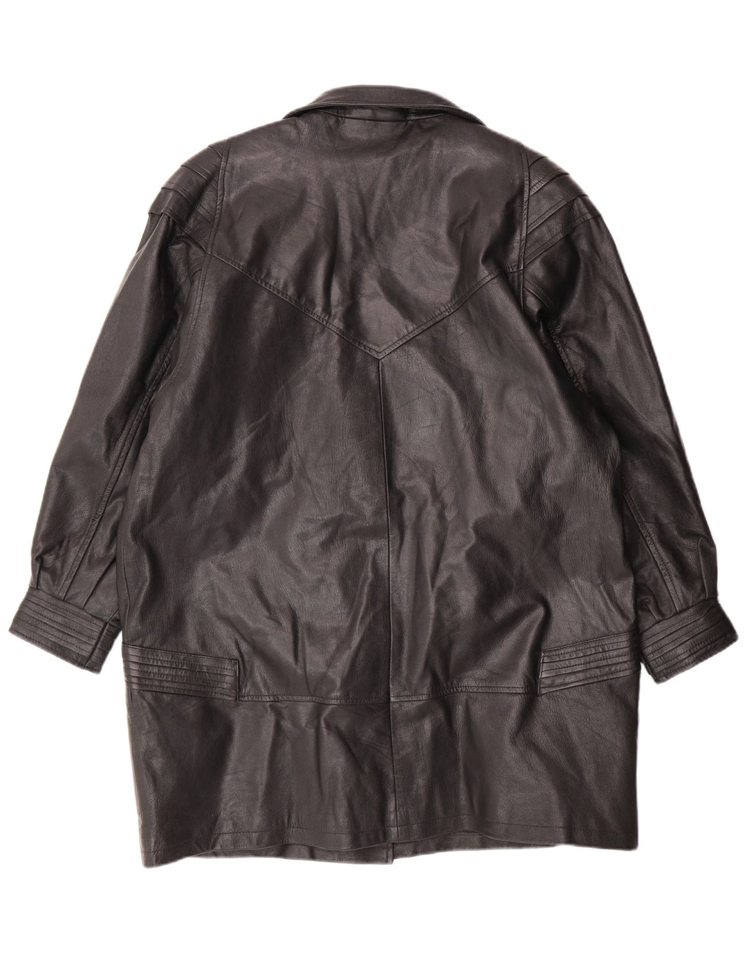 VINTAGE damski płaszcz skórzany UK 18 XL czarna skóra