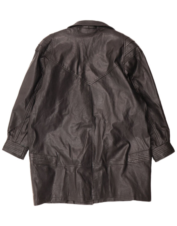 VINTAGE damski płaszcz skórzany UK 18 XL czarna skóra