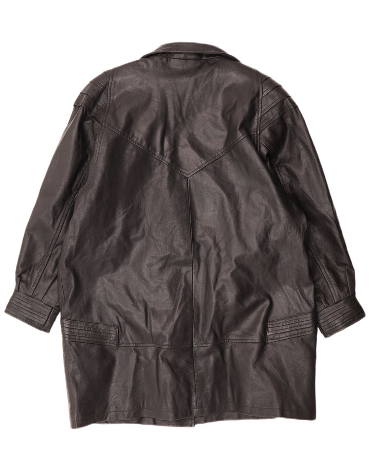 VINTAGE damski płaszcz skórzany UK 18 XL czarna skóra