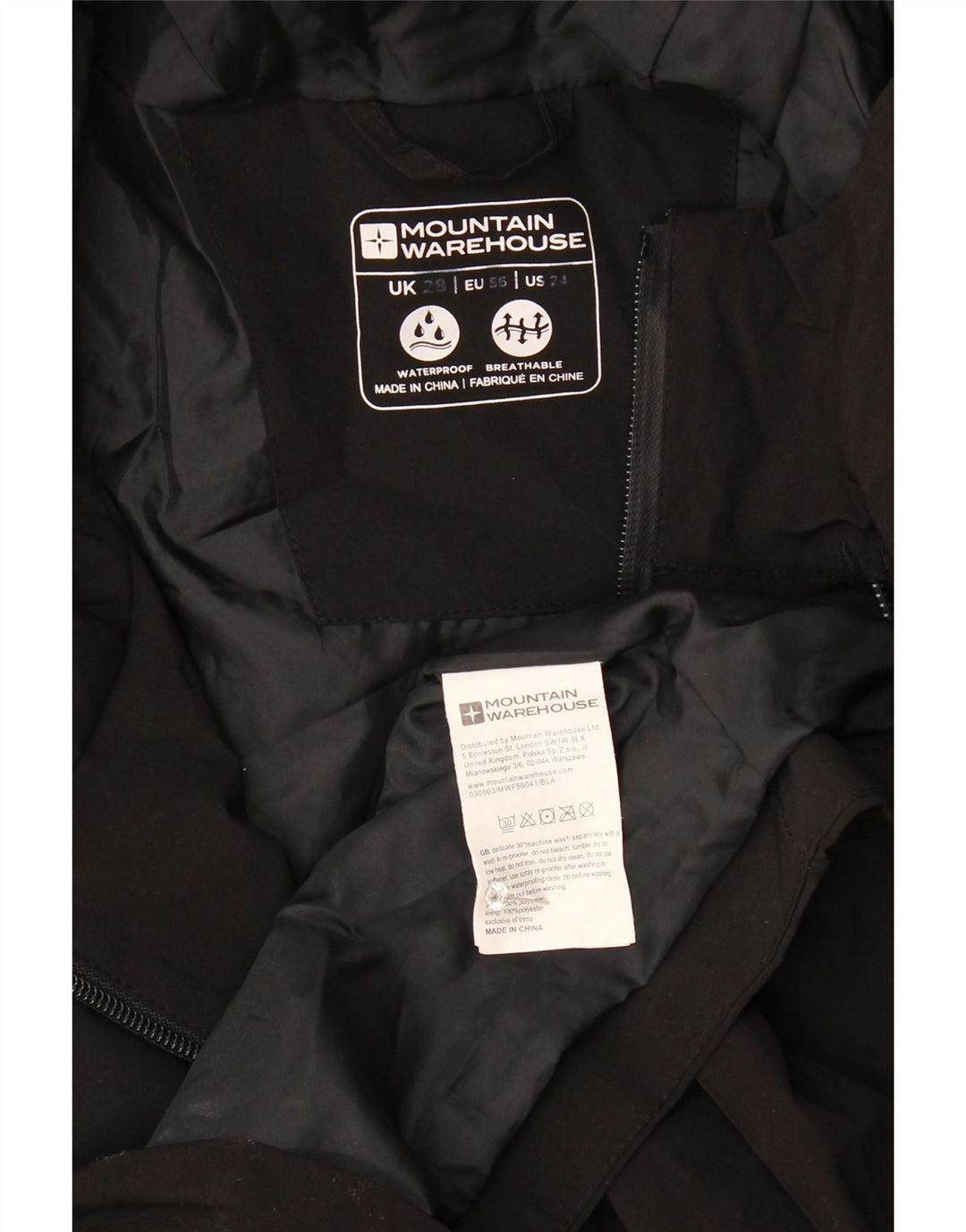 Damski płaszcz przeciwdeszczowy z kapturem Mountain Warehouse UK 28 6XL, czarny poliester