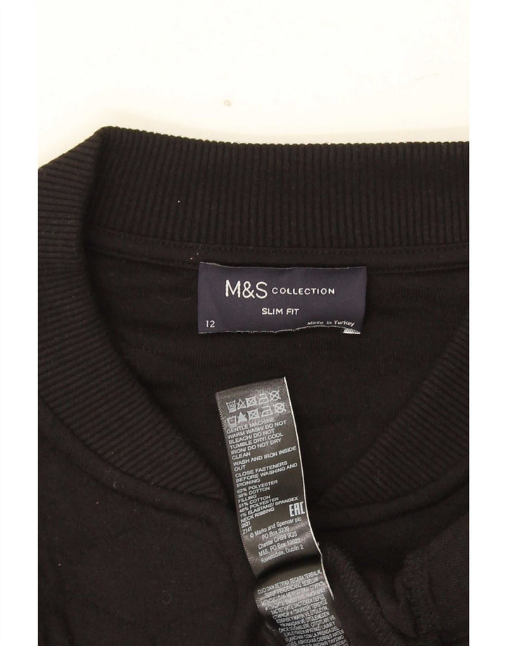 Marks & Spencer Damska pikowana kurtka slim fit UK 12, średnia czarna, bawełniana