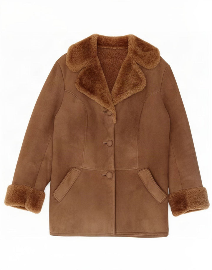 Vintage damska kurtka Shearling UK 14, duża brązowa