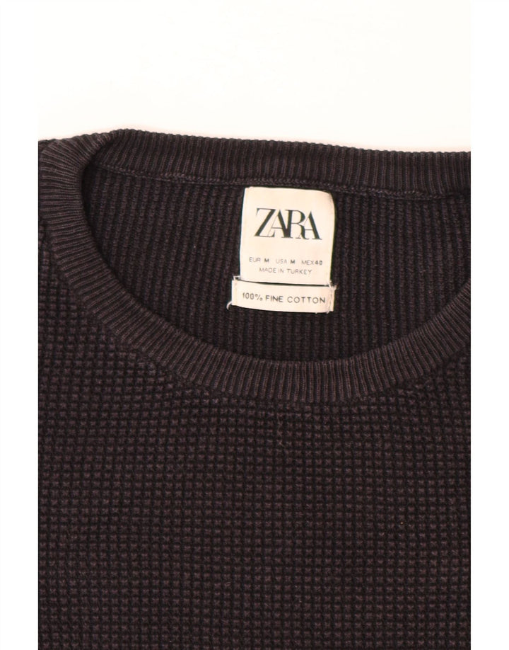 Męski sweter z okrągłym dekoltem ZARA, średniej wielkości, czarny, bawełniany