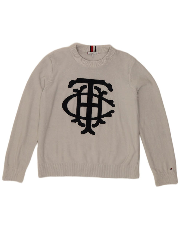 Damski sweter Tommy Hilfiger z graficznym wycięciem pod szyją, UK 16, duży, biały