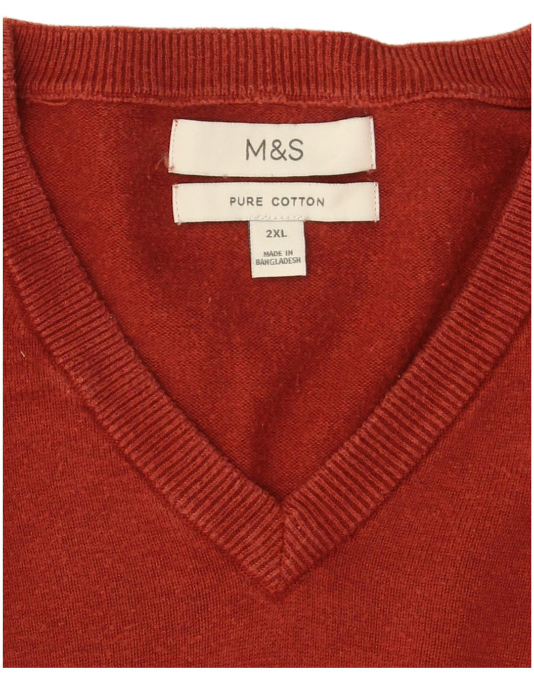 Marks & Spencer Męski sweter z dekoltem w kształcie litery V, 2XL, bordowa bawełna