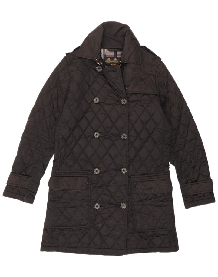 Damski wojskowy pikowany dwurzędowy płaszcz wojskowy Barbour UK 10 Small Black
