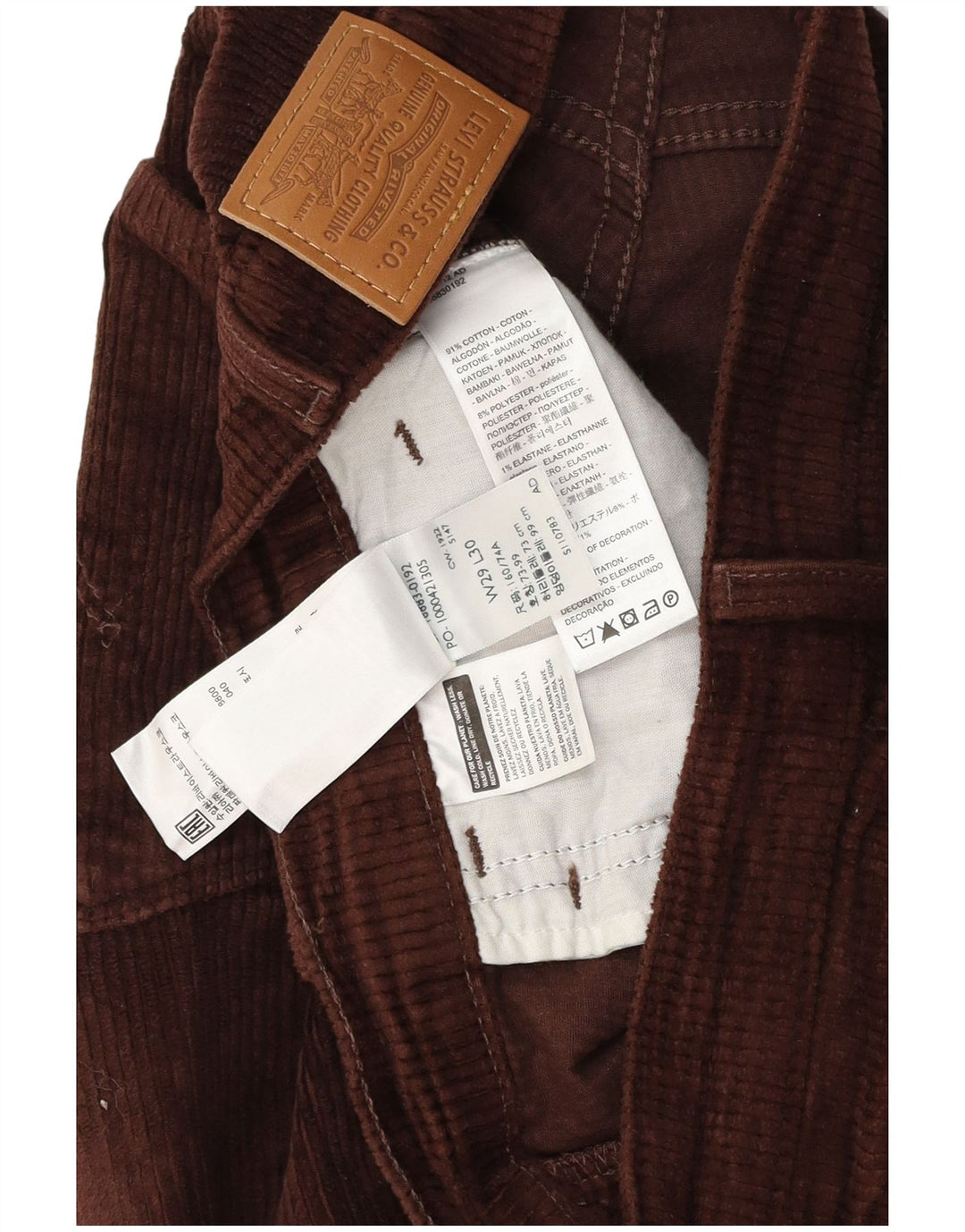 Proste sztruksowe spodnie LEVI'S W29 L30 Brązowa bawełna