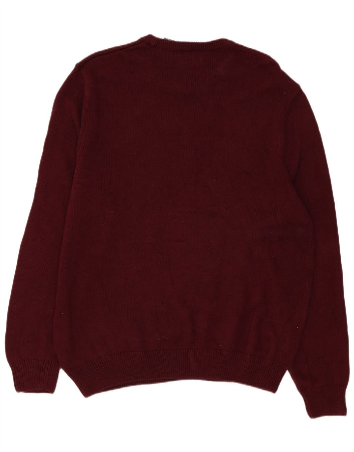 Męski sweter z okrągłym dekoltem Chaps XL, bordowa bawełna