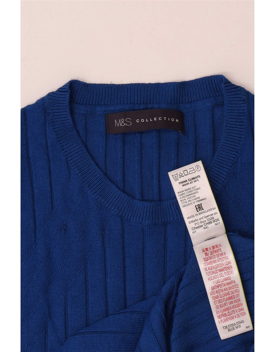 Sweter damski Marks & Spencer z okrągłym dekoltem, UK 12, średni niebieski