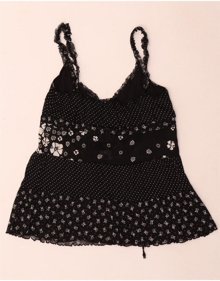 Damski top na ramiączkach Benetton UK 8, mały, czarny, w kwiaty, poliester