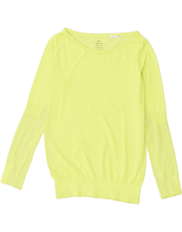 Damska koszulka NIKE Dri Fit z długim rękawem, UK 10, mała, zielona, poliester
