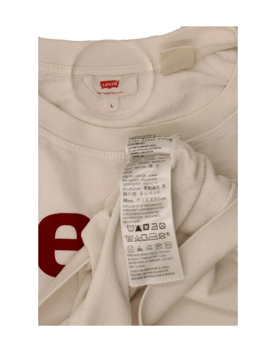 LEVI'S Womens Graphic Sweatshirt Jumper UK 16 Large White Cotton Vintage Levi's and Second-Hand Levi's from Messina Hembry 