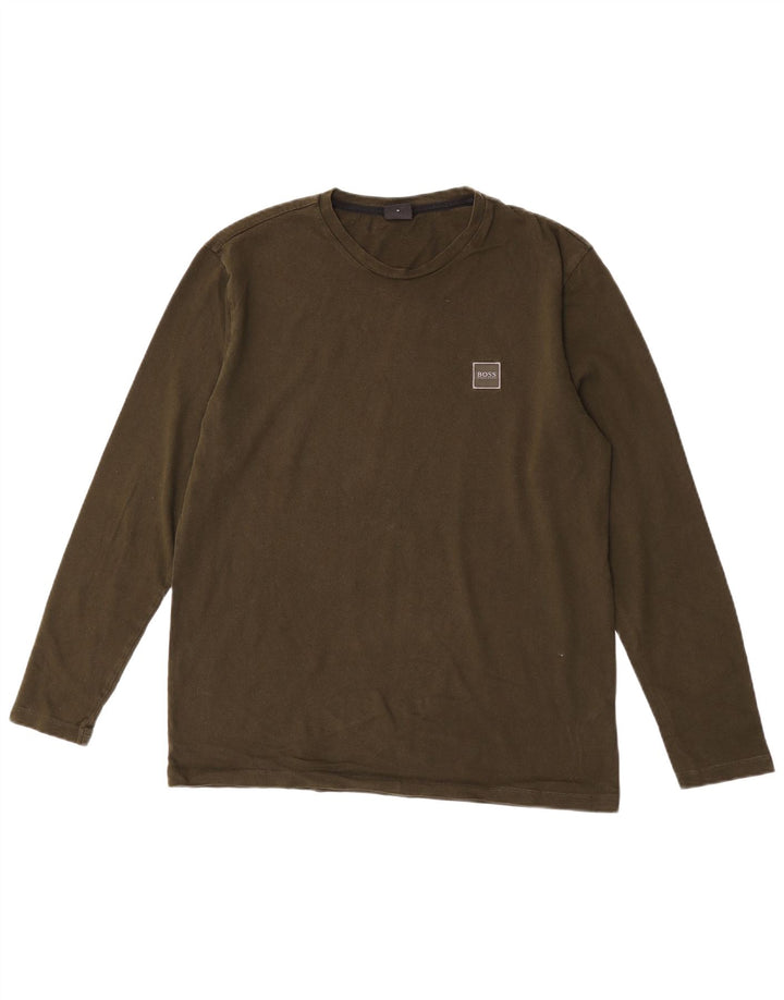 Męski top z długim rękawem Hugo Boss, średniej wielkości khaki, bawełniany