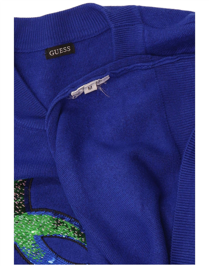 Damski sweter Guess z graficznym wycięciem pod szyją, UK 14, średni niebieski