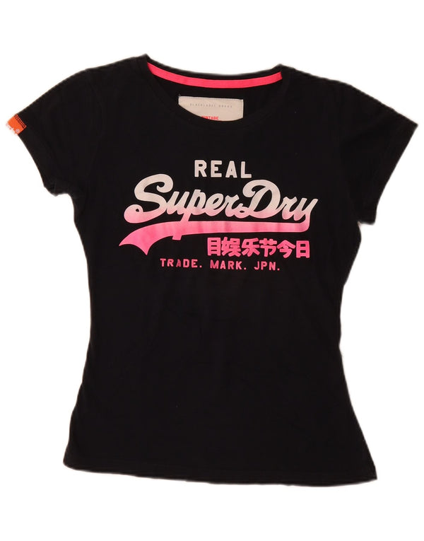 Damska koszulka z grafiką Superdry Top UK 6 XS, czarna, bawełniana