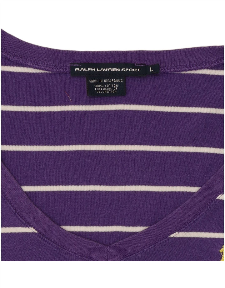 RALPH LAUREN T-shirt damski Top UK 14, bawełniany w duże fioletowe paski