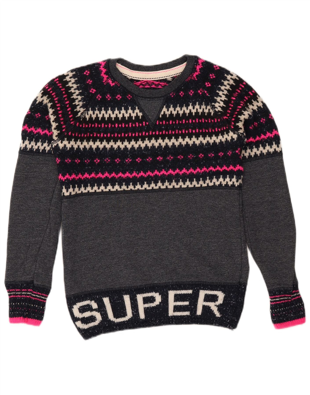 Damski sweter z okrągłym dekoltem SUPERDRY UK 6 XS Granatowy Fair Isle