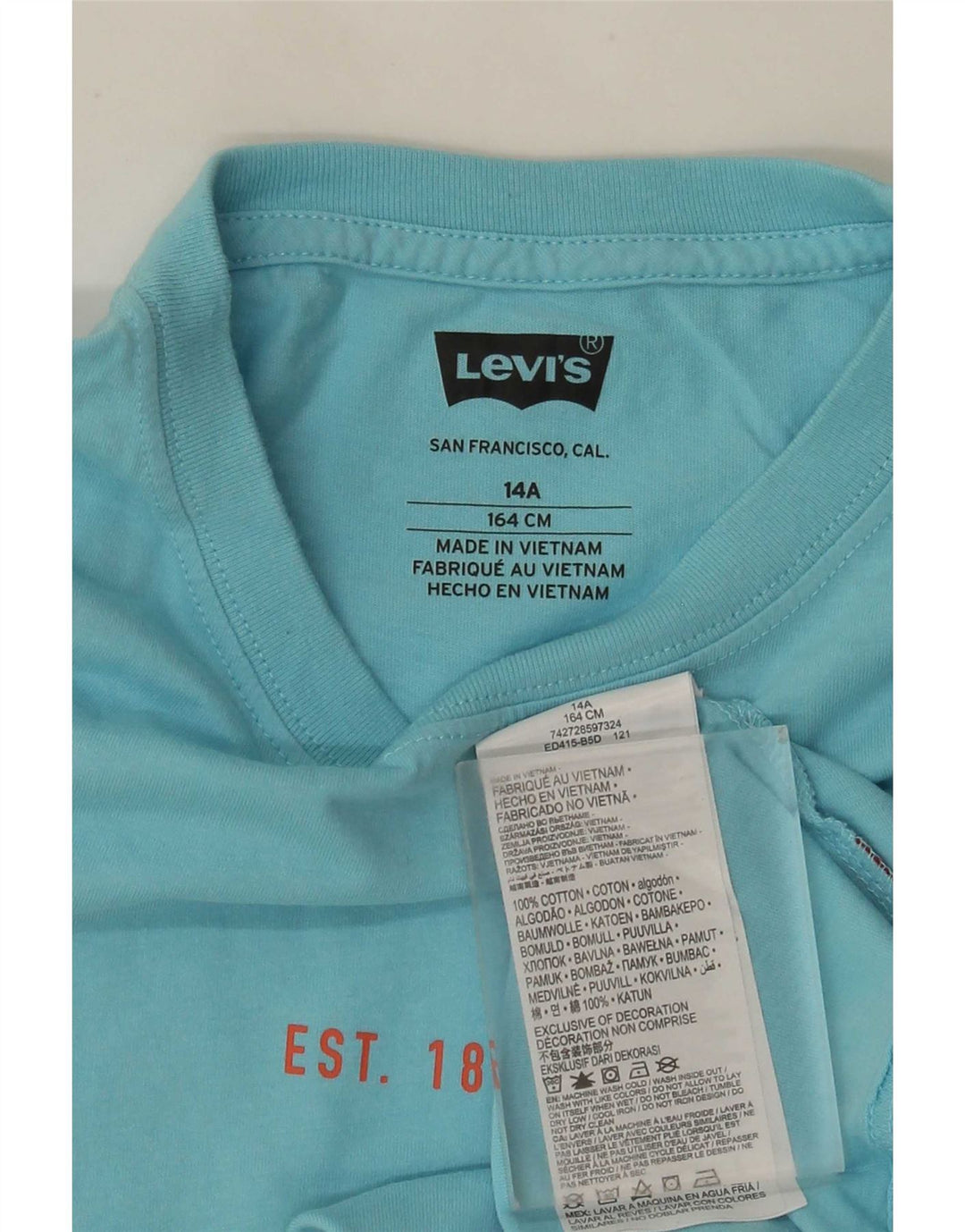 Chłopięcy T-shirt z grafiką Levi's, 13-14 lat, niebieska bawełna