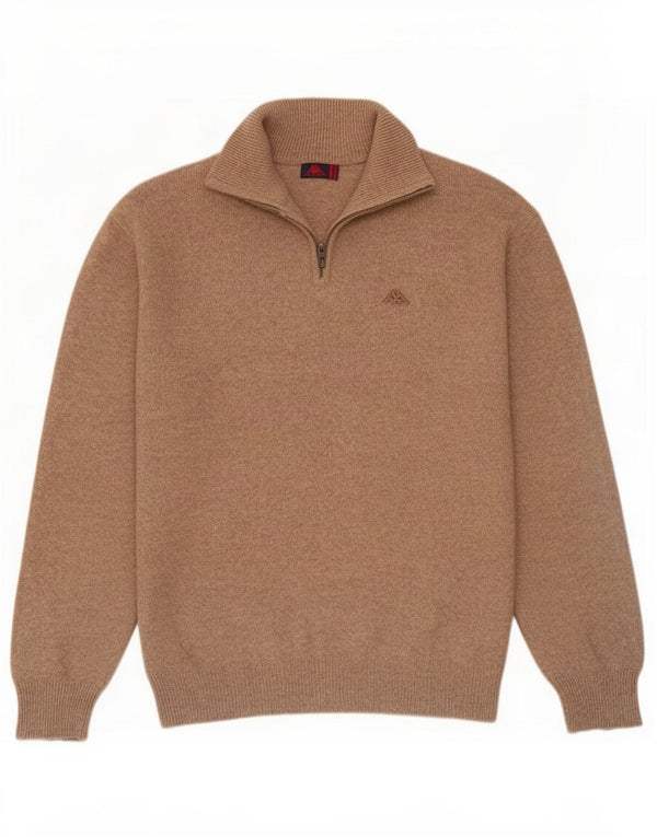 Kappa Mens Zip Neck Jumper Sweater 2XL Brown Wool