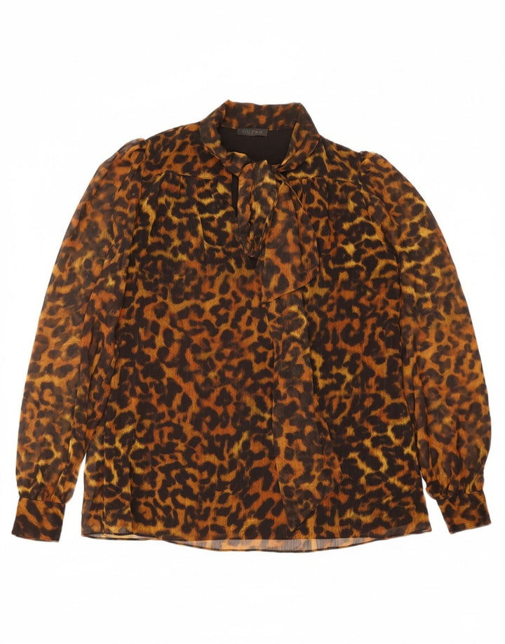 GUESS Womens Front Tie Blouse Top UK 10 Small Brown Animal Print