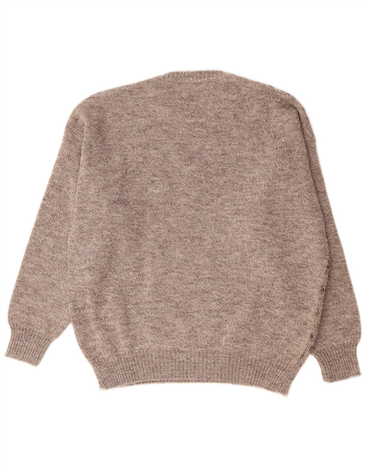 Vintage męski sweter z okrągłym dekoltem, duży brązowy geometryczny