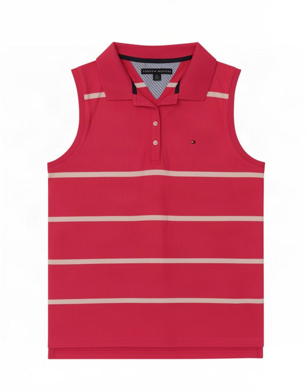 Damska koszulka polo bez rękawów Tommy Hilfiger UK 18 XL w różowe paski