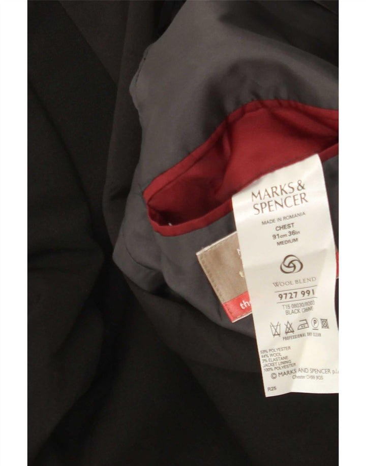 Marks & Spencer Męska marynarka zapinana na 2 guziki UK 36, mała, czarna, poliestrowa