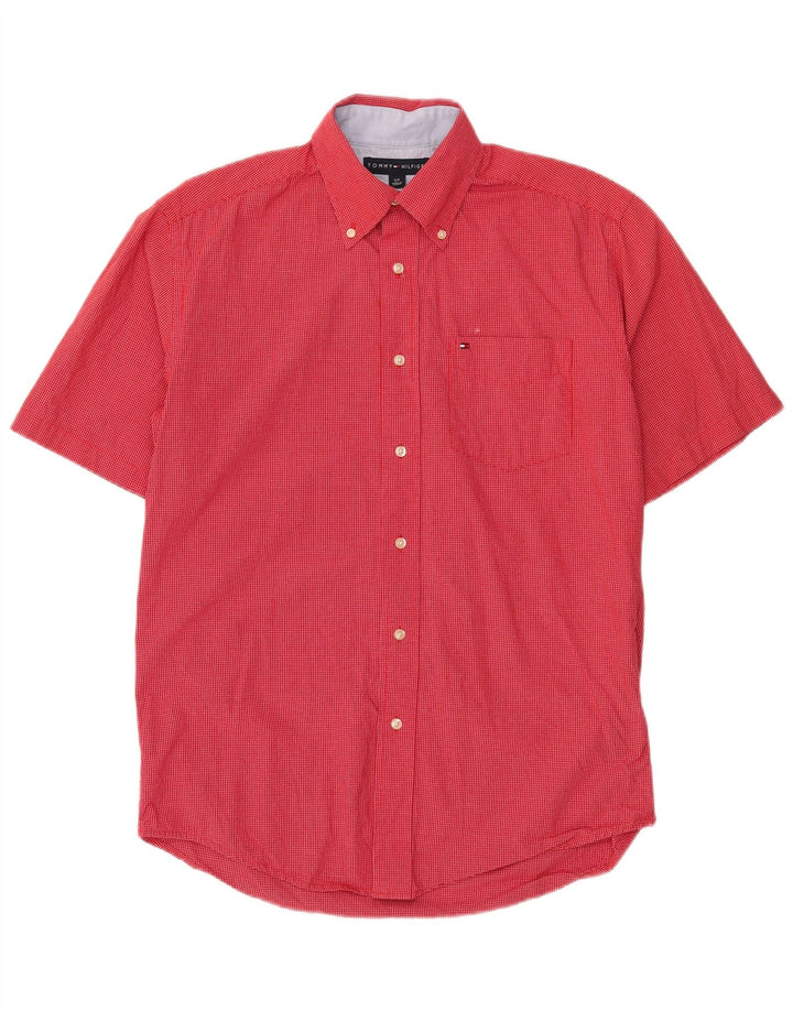 TOMMY HILFIGER Mens Short Sleeve Shirt Small Red Check Cotton