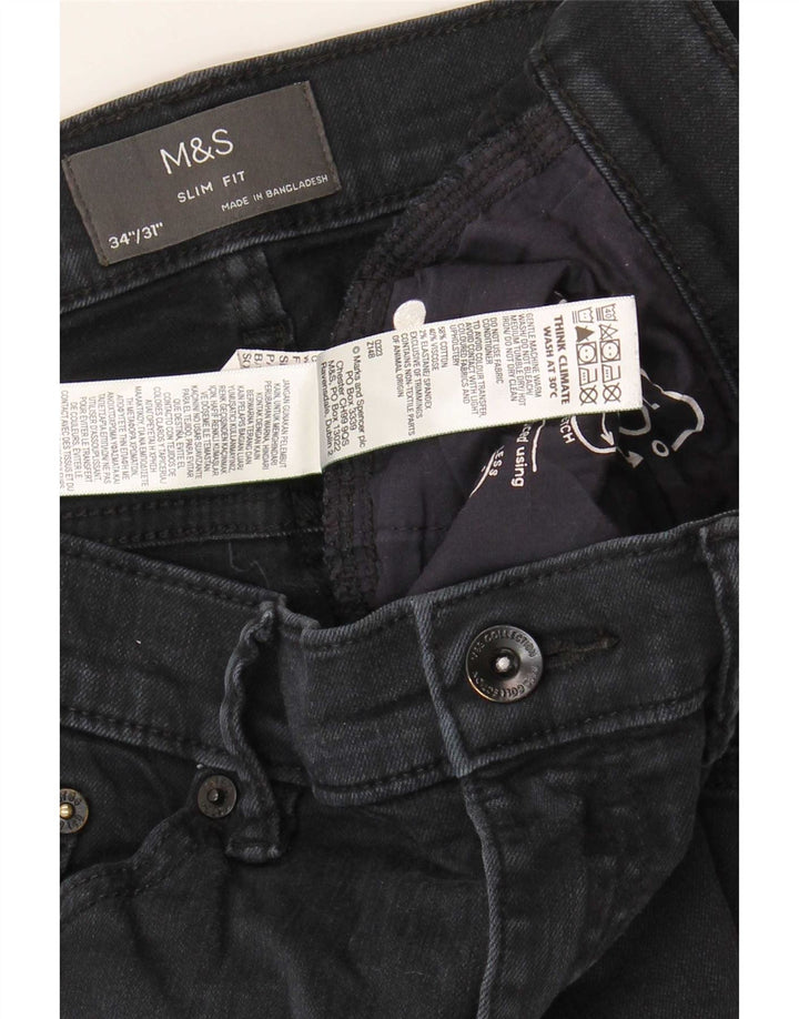 Marks & Spencer Męskie jeansy slim W34 L31 Czarne bawełniane