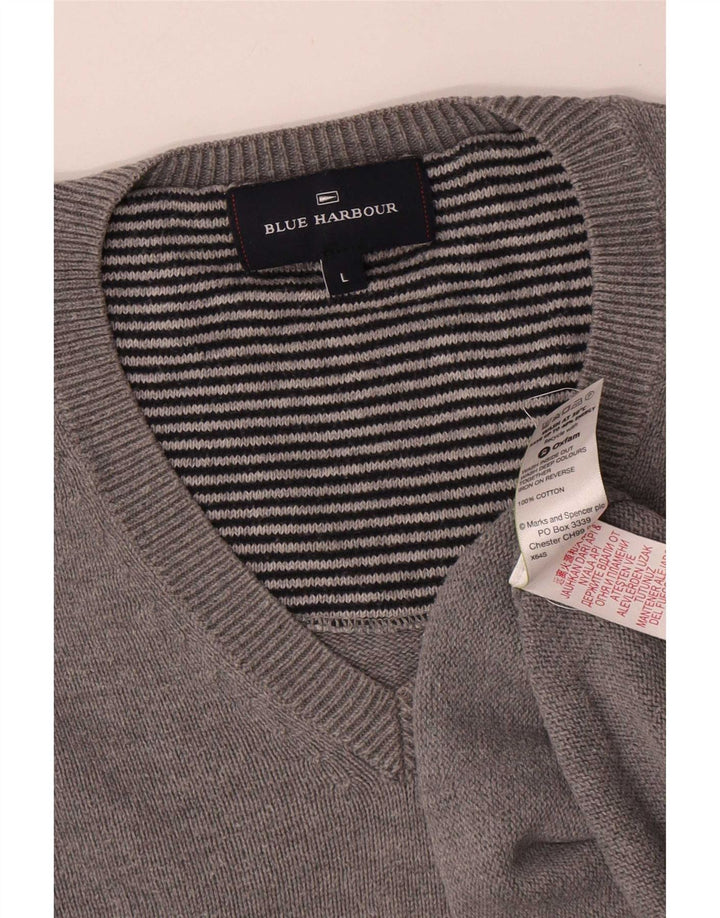 Marks & Spencer Męski sweter w kolorze niebieskim z dekoltem w kształcie litery V, duży, szary, bawełniany